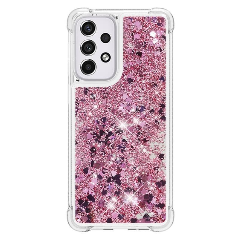 Csillogó homokóra zselés tok Samsung Galaxy A33 5G - rózsaarany/szív