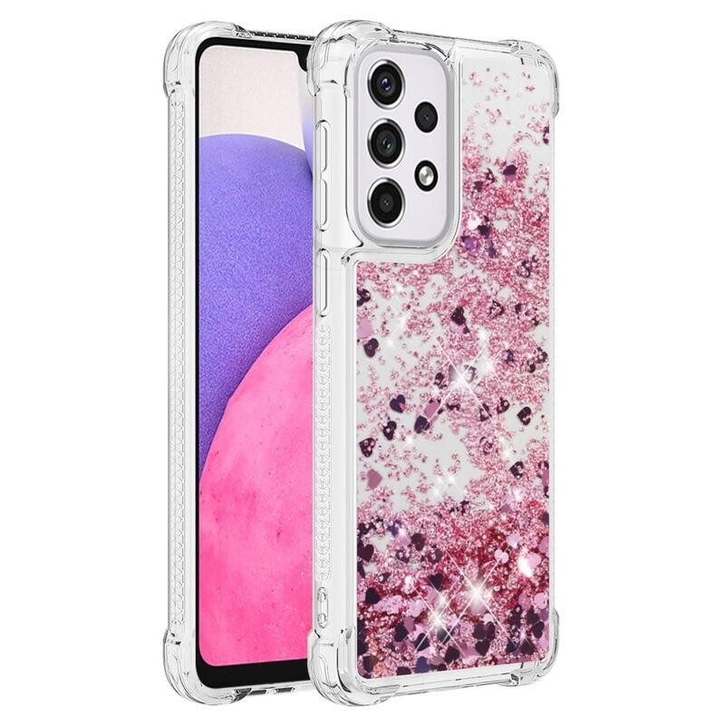 Csillogó homokóra zselés tok Samsung Galaxy A33 5G - rózsaarany/szív