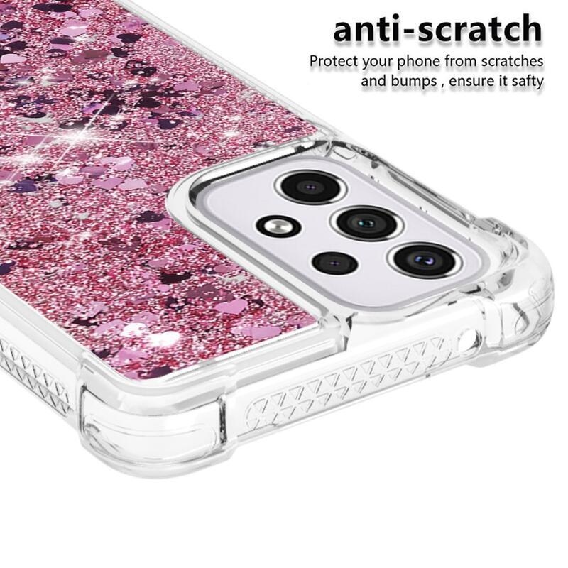 Csillogó homokóra zselés tok Samsung Galaxy A33 5G - rózsaarany/szív