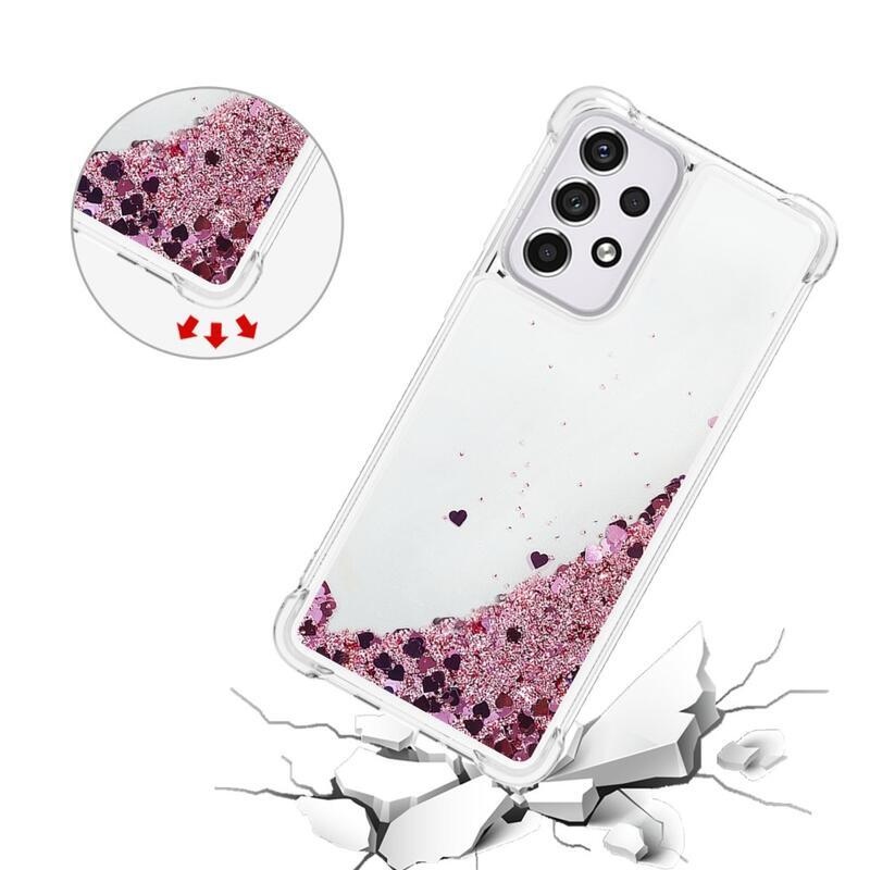 Csillogó homokóra zselés tok Samsung Galaxy A33 5G - rózsaarany/szív