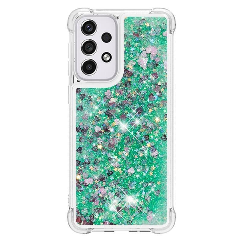 Glitter homokóra zselés tok Samsung Galaxy A33 5G - zöld/szívek