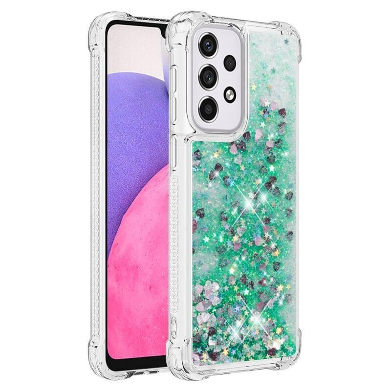 Glitter homokóra zselés tok Samsung Galaxy A33 5G - zöld/szívek