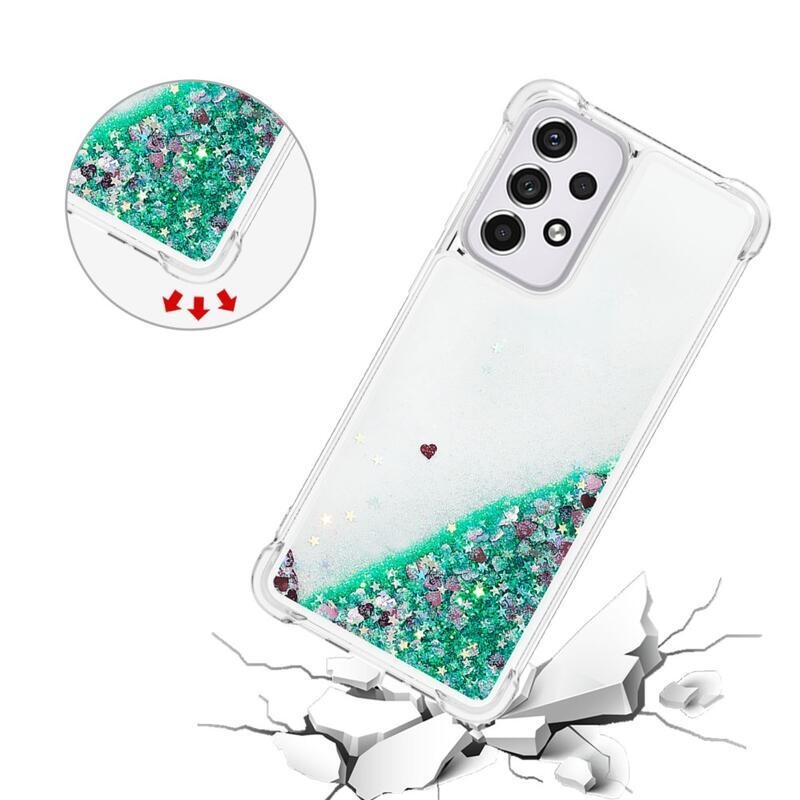 Glitter homokóra zselés tok Samsung Galaxy A33 5G - zöld/szívek