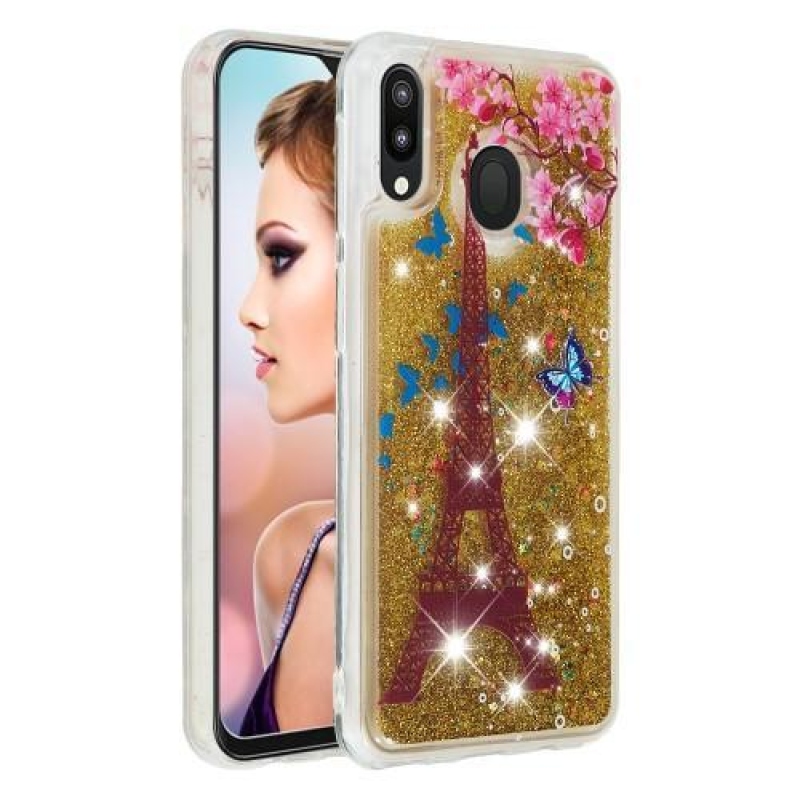 Glitter homokóra zselés tok Samsung Galaxy M20 készülékhez - Eiffel torony