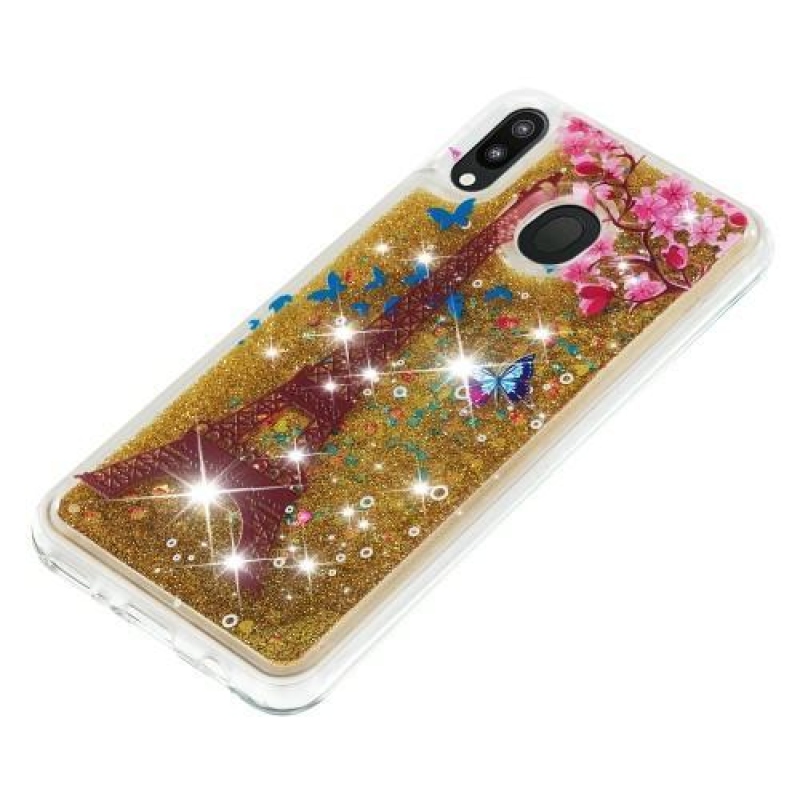 Glitter homokóra zselés tok Samsung Galaxy M20 készülékhez - Eiffel torony