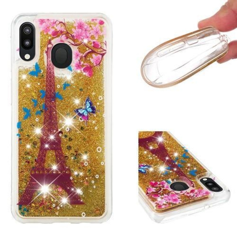 Glitter homokóra zselés tok Samsung Galaxy M20 készülékhez - Eiffel torony
