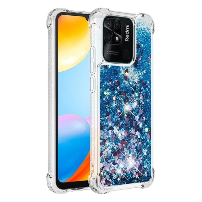 Glitter homokóra zselés tok Xiaomi Redmi 10C-hez - kék/szívek