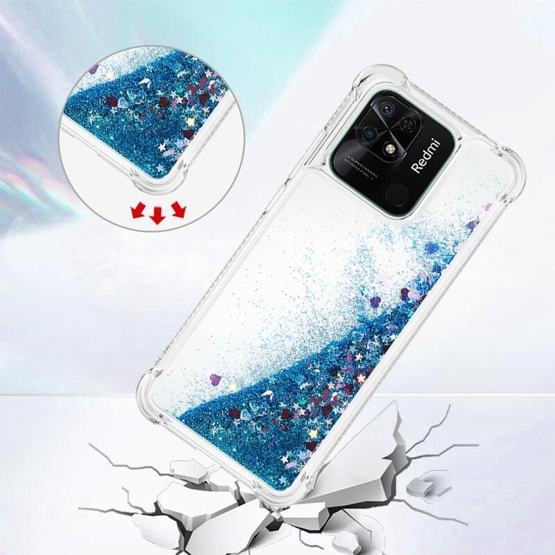 Glitter homokóra zselés tok Xiaomi Redmi 10C-hez - kék/szívek