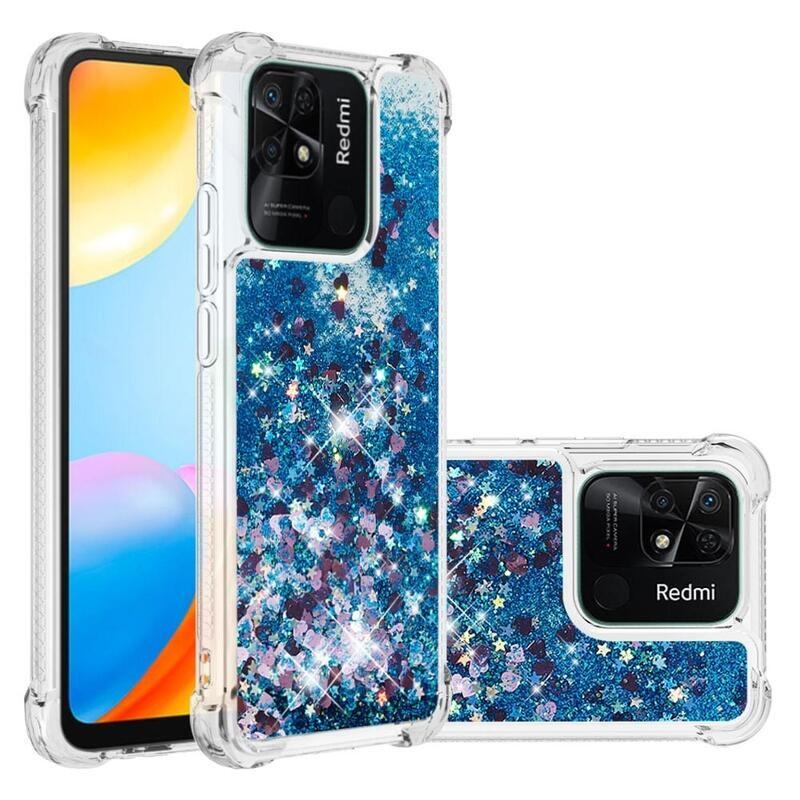 Glitter homokóra zselés tok Xiaomi Redmi 10C-hez - kék/szívek