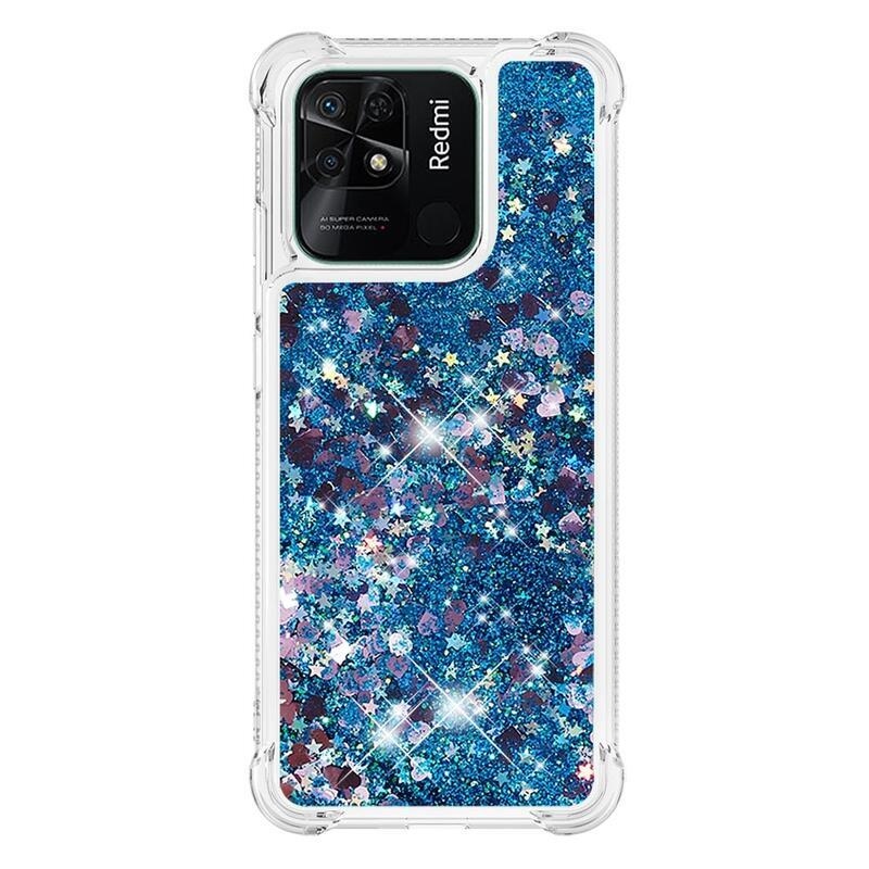 Glitter homokóra zselés tok Xiaomi Redmi 10C-hez - kék/szívek