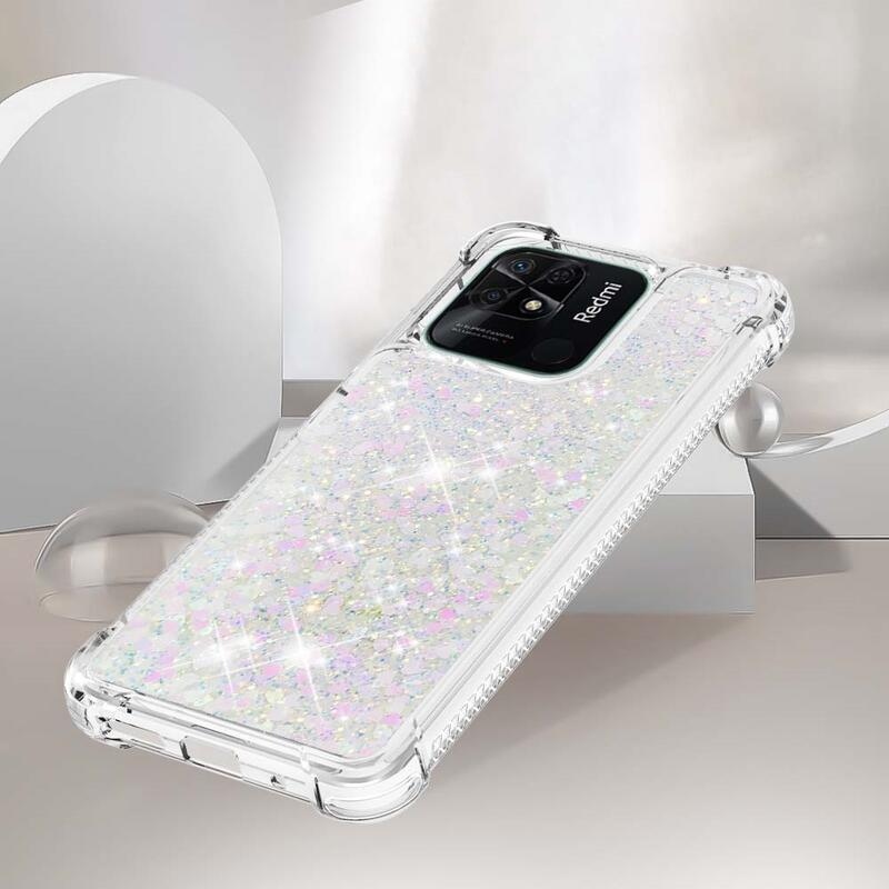 Glitter homokóra zselés tok Xiaomi Redmi 10C - rózsaszín/ezüst/szív