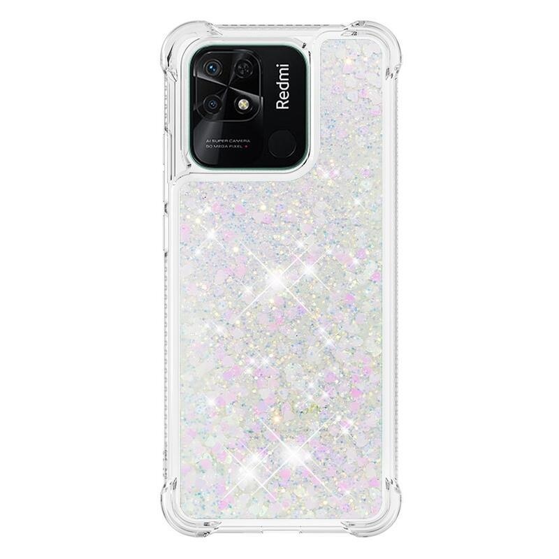 Glitter homokóra zselés tok Xiaomi Redmi 10C - rózsaszín/ezüst/szív