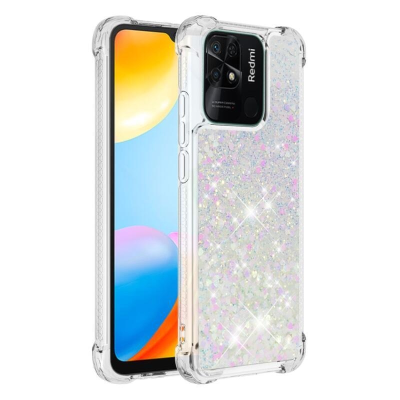 Glitter homokóra zselés tok Xiaomi Redmi 10C - rózsaszín/ezüst/szív