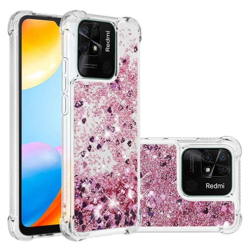 Glitter homokóra zselés tok Xiaomi Redmi 10C - rózsaarany/szív