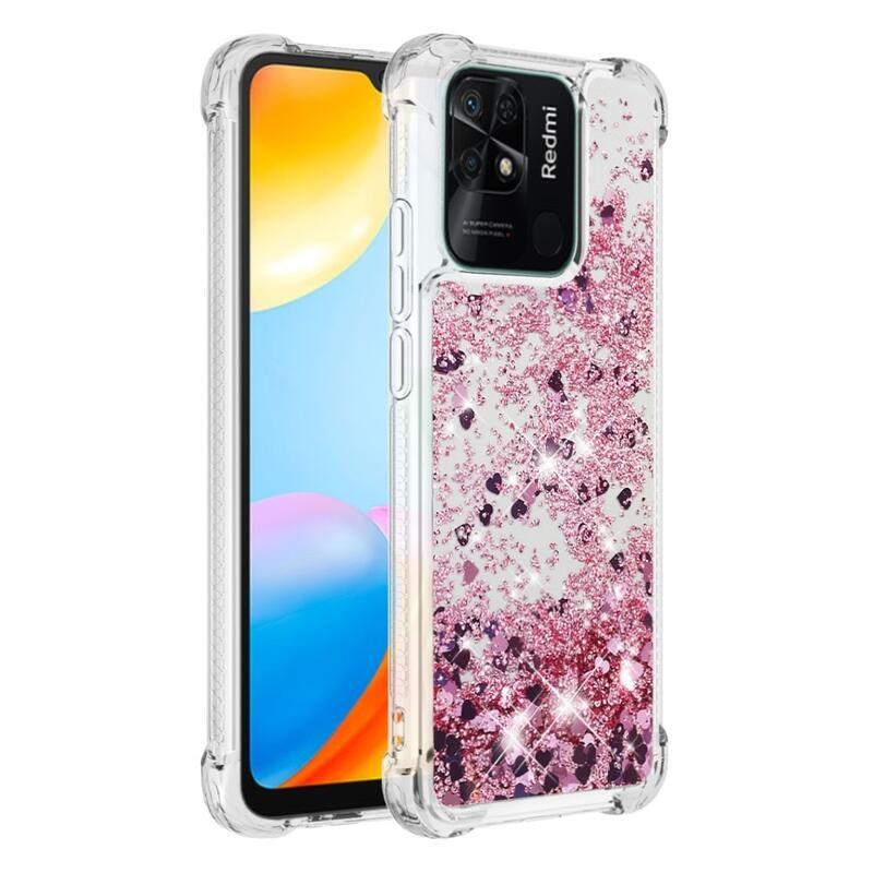 Glitter homokóra zselés tok Xiaomi Redmi 10C - rózsaarany/szív