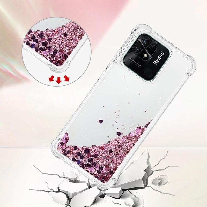 Glitter homokóra zselés tok Xiaomi Redmi 10C - rózsaarany/szív