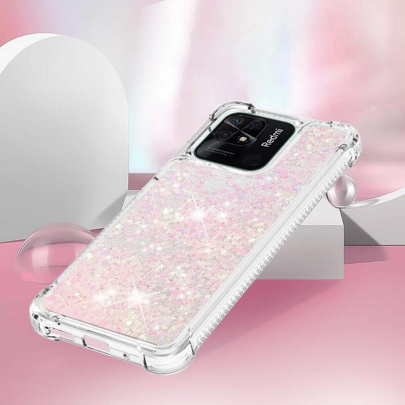 Glitter homokóra zselés tok Xiaomi Redmi 10C - rózsaszín/csillagok