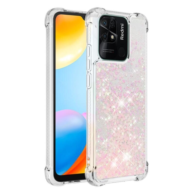 Glitter homokóra zselés tok Xiaomi Redmi 10C - rózsaszín/csillagok