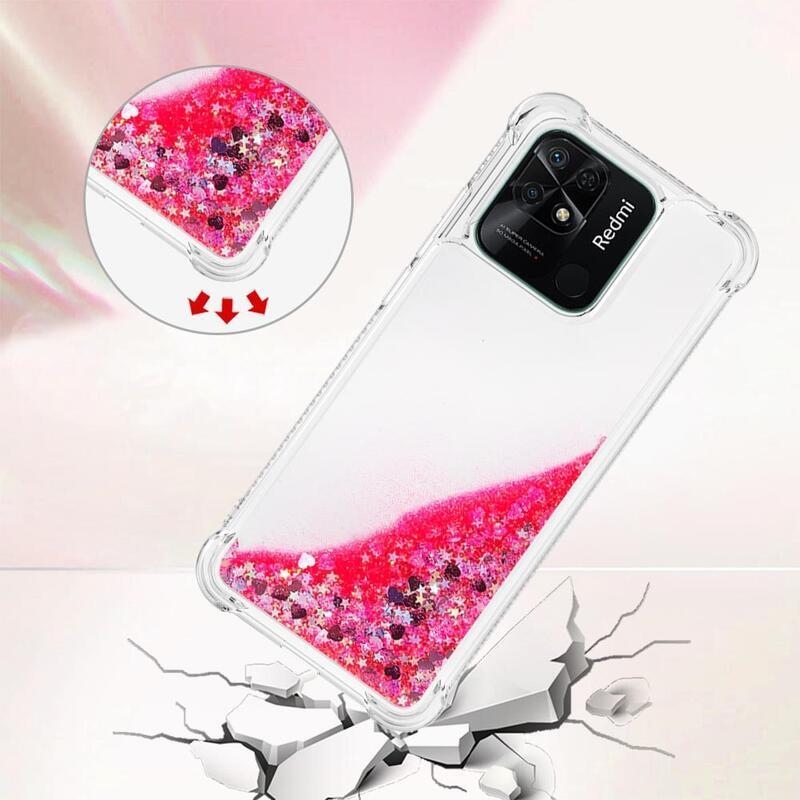 Glitter homokóra zselés tok Xiaomi Redmi 10C-hez - rózsaszín/szívek