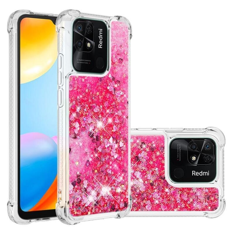Glitter homokóra zselés tok Xiaomi Redmi 10C-hez - rózsaszín/szívek