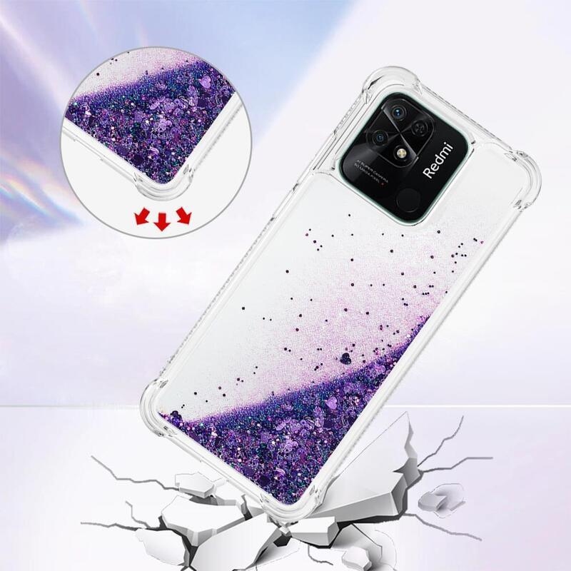 Glitter homokóra zselés tok Xiaomi Redmi 10C-hez - sötétlila/szívecske