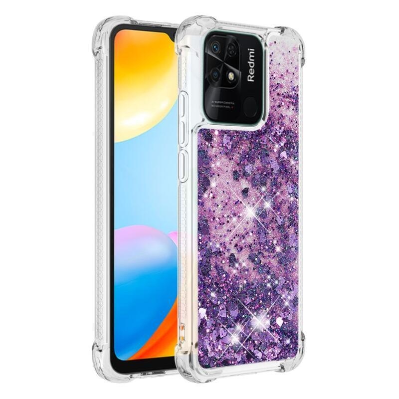Glitter homokóra zselés tok Xiaomi Redmi 10C-hez - sötétlila/szívecske