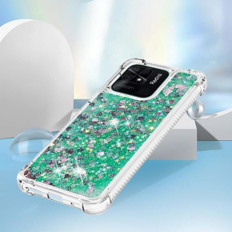 Glitter homokóra zselés tok Xiaomi Redmi 10C - zöld/szívek