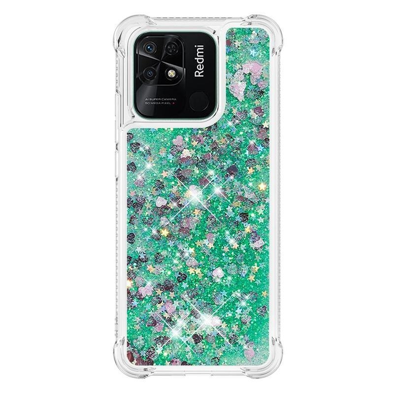 Glitter homokóra zselés tok Xiaomi Redmi 10C - zöld/szívek