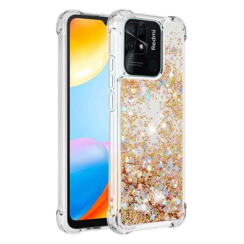 Csillogó homokóra zselés tok Xiaomi Redmi 10C - arany/szív