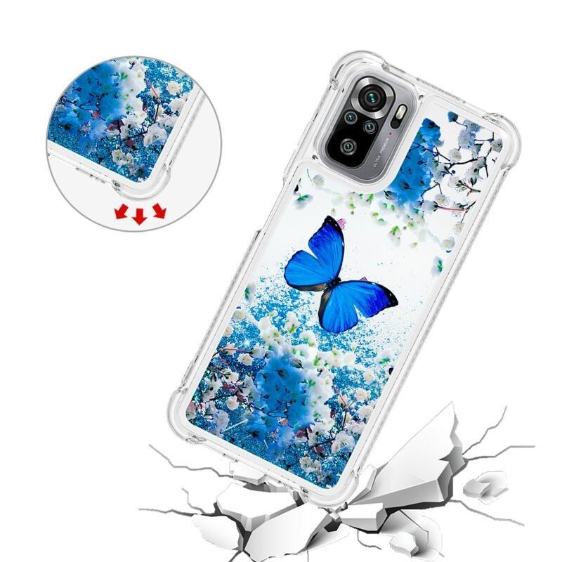 Glitter homokóra zselés tok Xiaomi Redmi Note 10 4G/Redmi Note 10S/Poco M5s - kék pillangó
