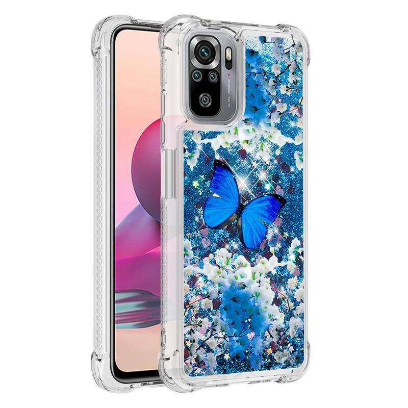 Glitter homokóra zselés tok Xiaomi Redmi Note 10 4G/Redmi Note 10S/Poco M5s - kék pillangó