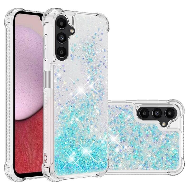 Glitter homokóra zselés tok Samsung Galaxy A14 4G/5G - kék/csillagok