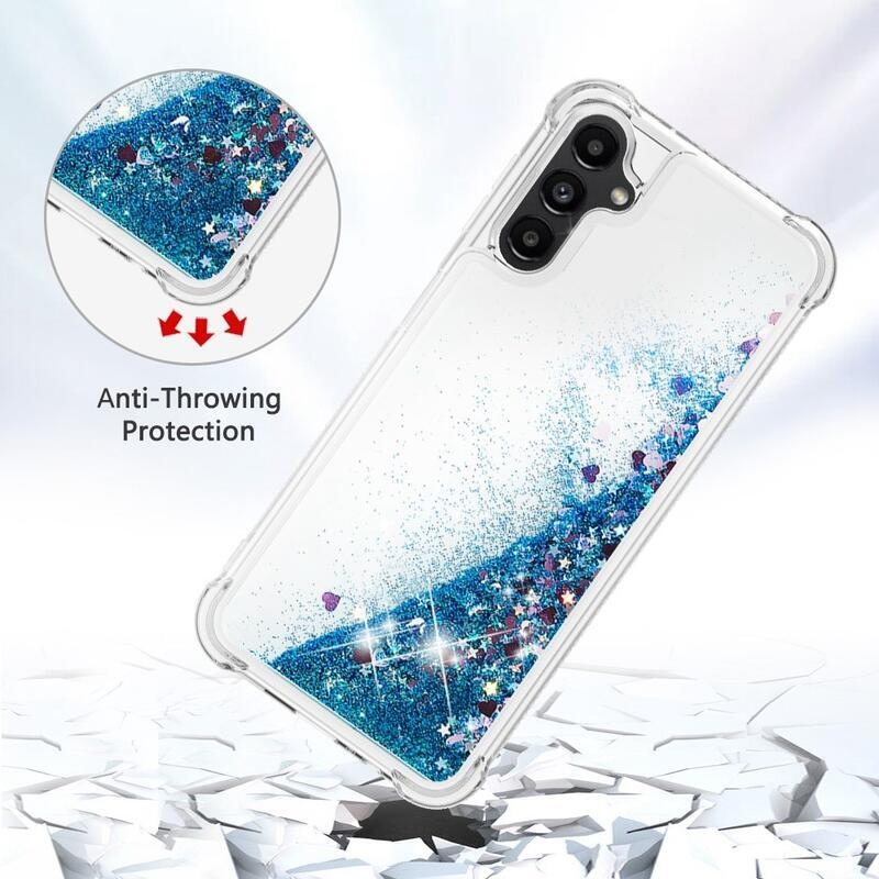 Glitter homokóra zselés tok Samsung Galaxy A14 4G/5G - kék/szívek