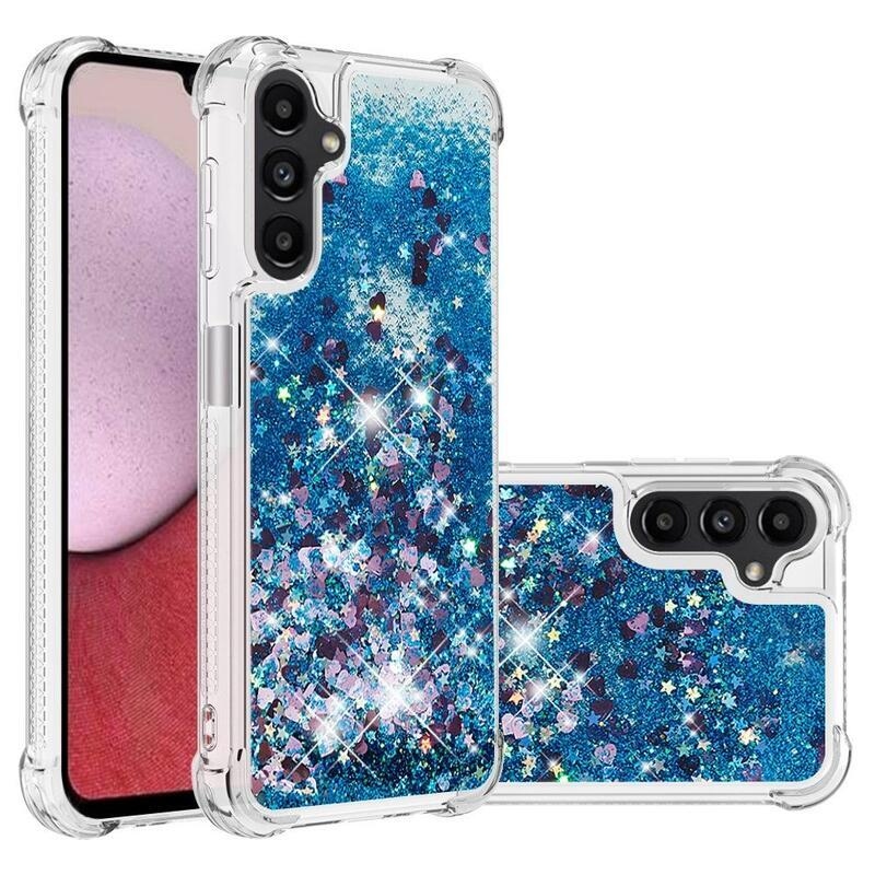 Glitter homokóra zselés tok Samsung Galaxy A14 4G/5G - kék/szívek
