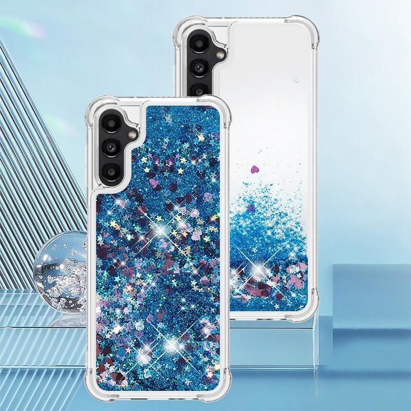 Glitter homokóra zselés tok Samsung Galaxy A14 4G/5G - kék/szívek