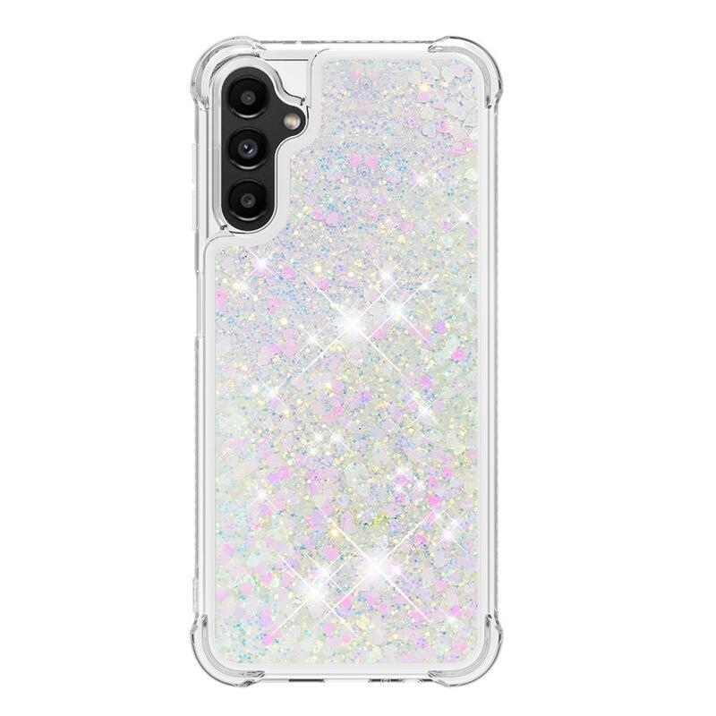 Glitter homokóra zselés tok Samsung Galaxy A14 4G/5G - rózsaszín/ezüst/szív