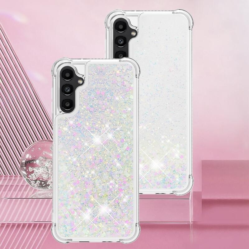 Glitter homokóra zselés tok Samsung Galaxy A14 4G/5G - rózsaszín/ezüst/szív
