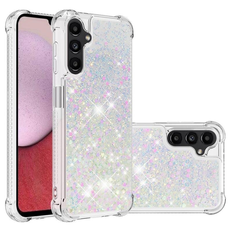 Glitter homokóra zselés tok Samsung Galaxy A14 4G/5G - rózsaszín/ezüst/szív