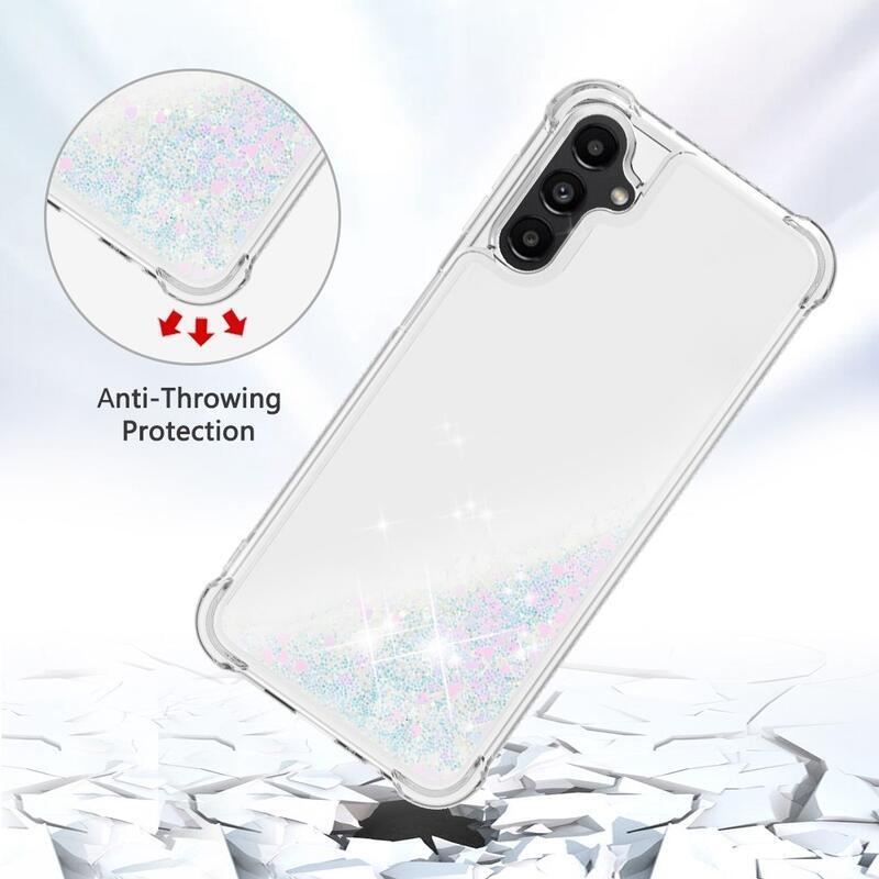 Glitter homokóra zselés tok Samsung Galaxy A14 4G/5G - rózsaszín/ezüst/szív