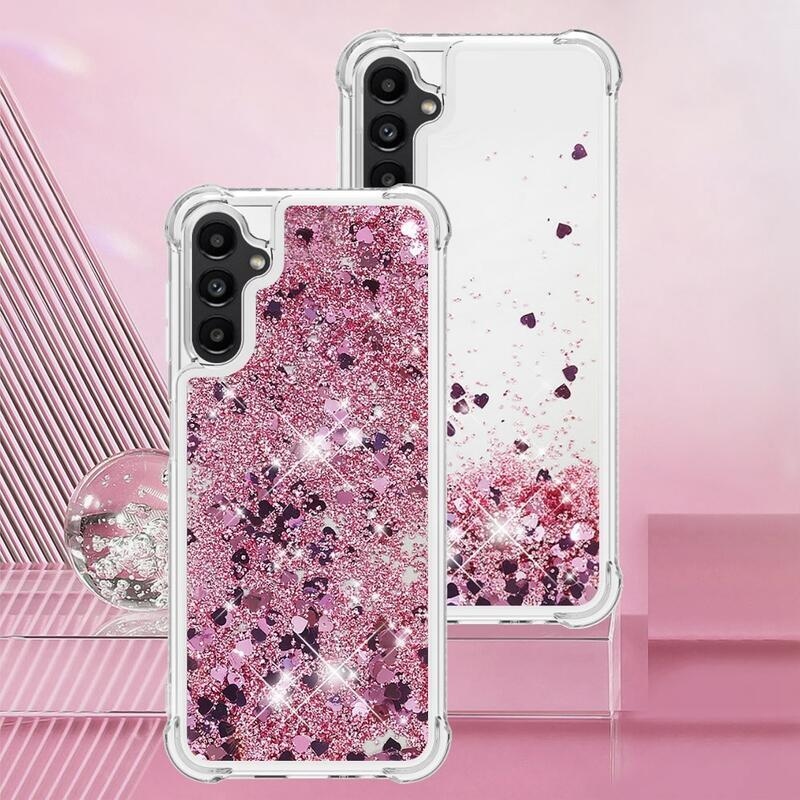 Glitter homokóra zselés tok Samsung Galaxy A14 4G/5G - rózsaarany/szív
