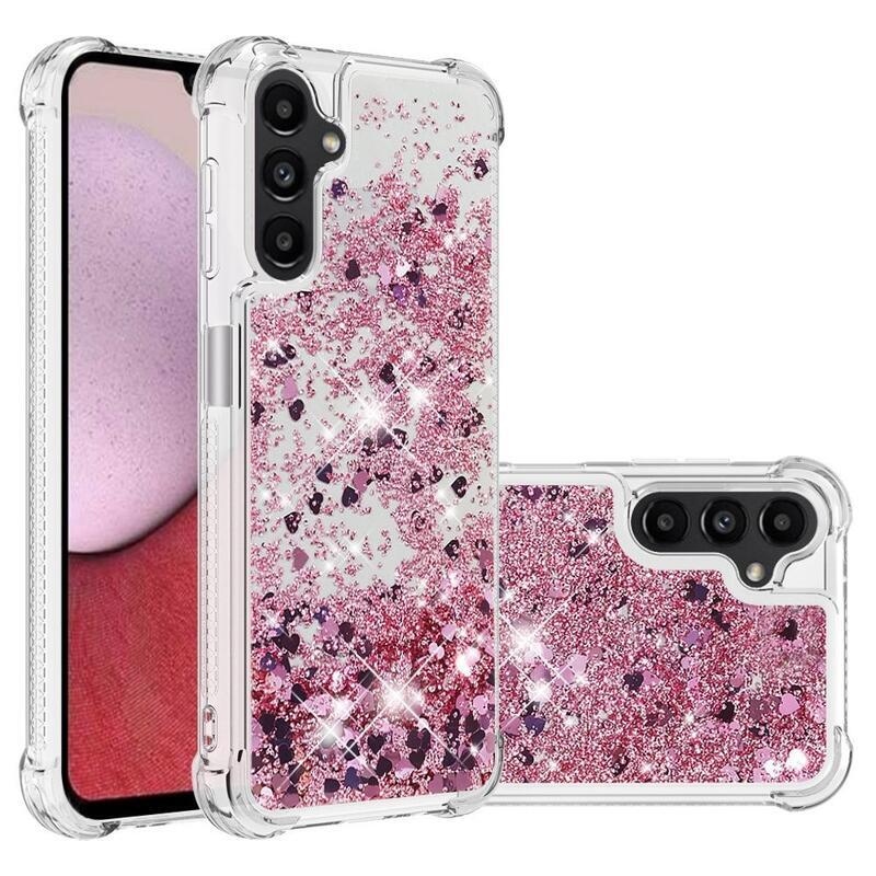 Glitter homokóra zselés tok Samsung Galaxy A14 4G/5G - rózsaarany/szív