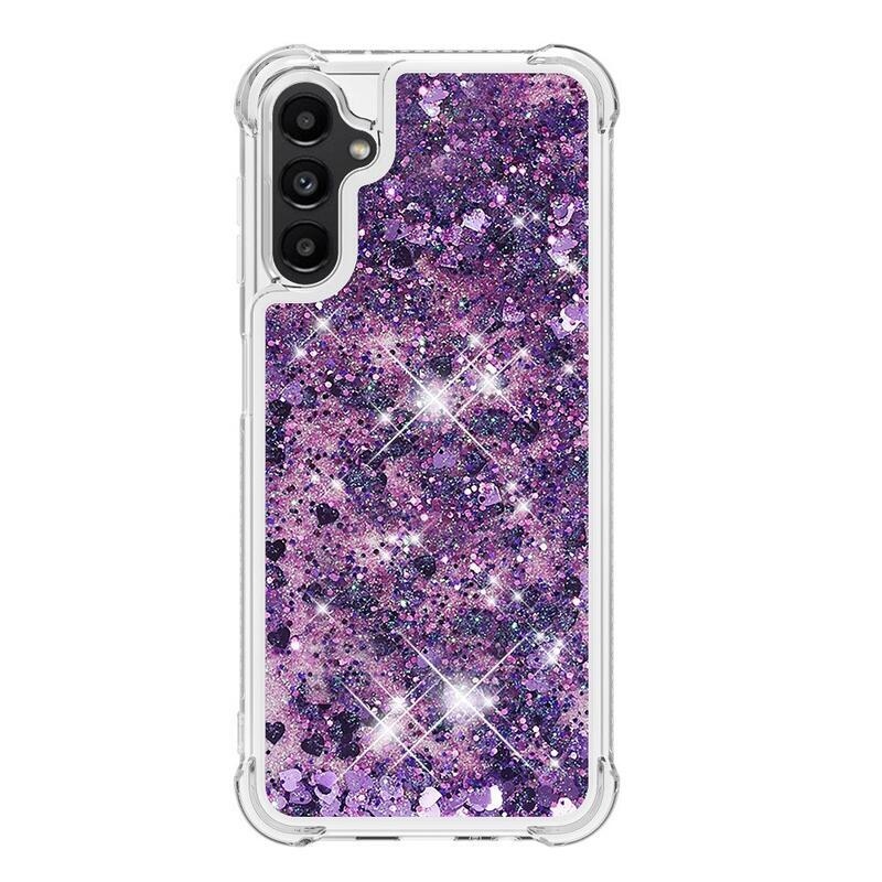 Glitter homokóra zselés tok Samsung Galaxy A14 4G/5G - sötét lila/szív