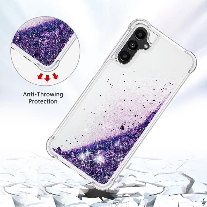 Glitter homokóra zselés tok Samsung Galaxy A14 4G/5G - sötét lila/szív