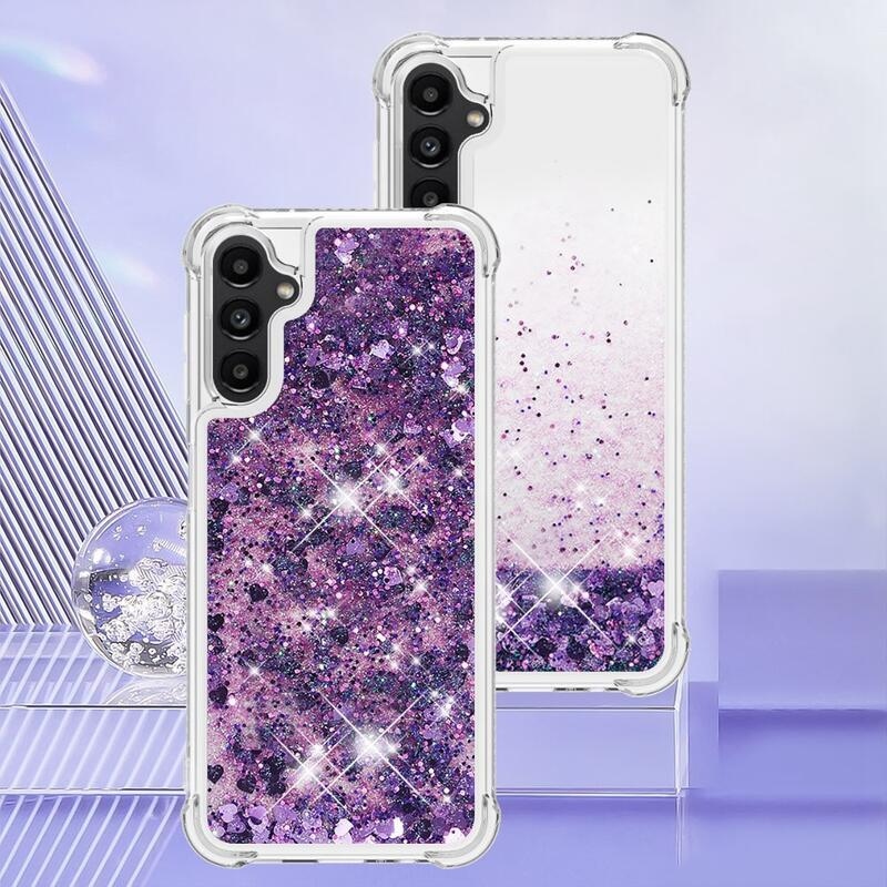Glitter homokóra zselés tok Samsung Galaxy A14 4G/5G - sötét lila/szív