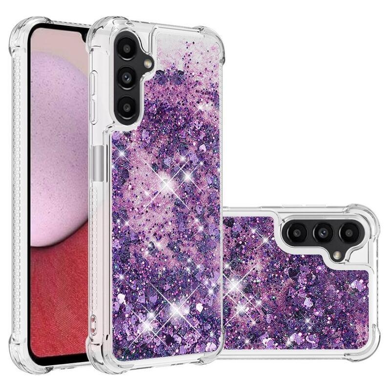 Glitter homokóra zselés tok Samsung Galaxy A14 4G/5G - sötét lila/szív