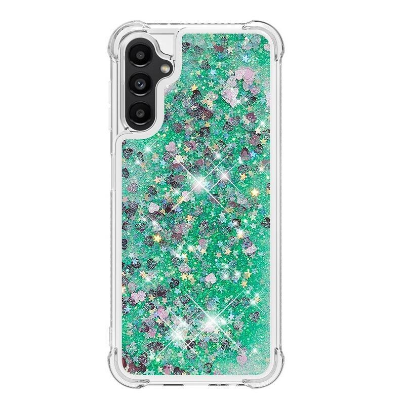 Glitter homokóra zselés tok Samsung Galaxy A14 4G/5G - zöld/szívek