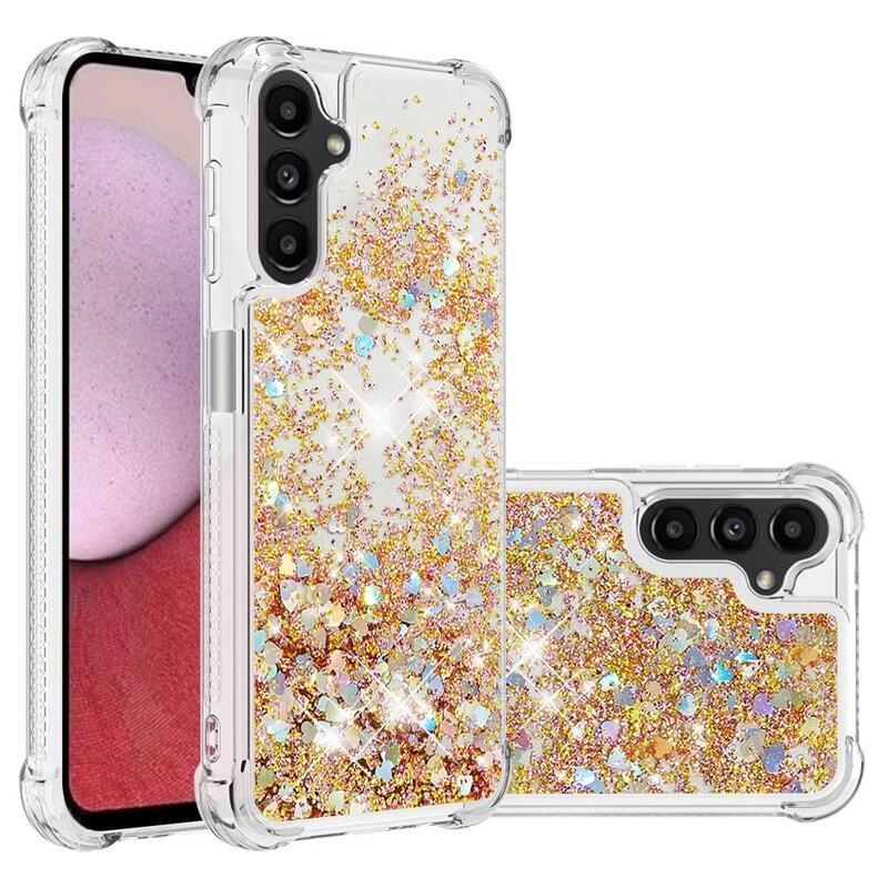 Glitter homokóra zselés tok Samsung Galaxy A14 4G/5G - arany/szív