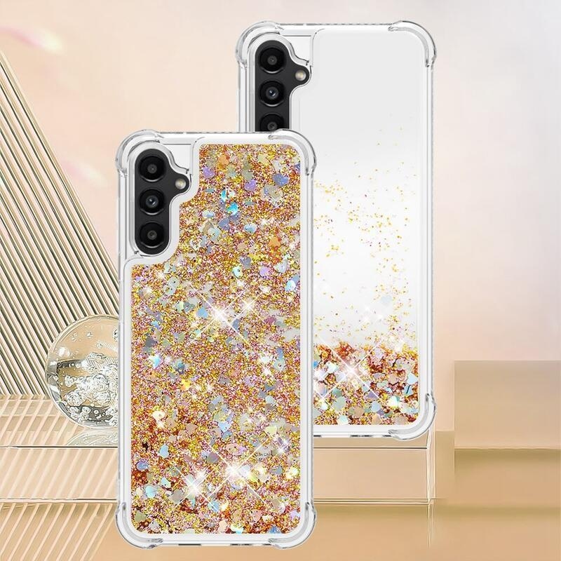 Glitter homokóra zselés tok Samsung Galaxy A14 4G/5G - arany/szív