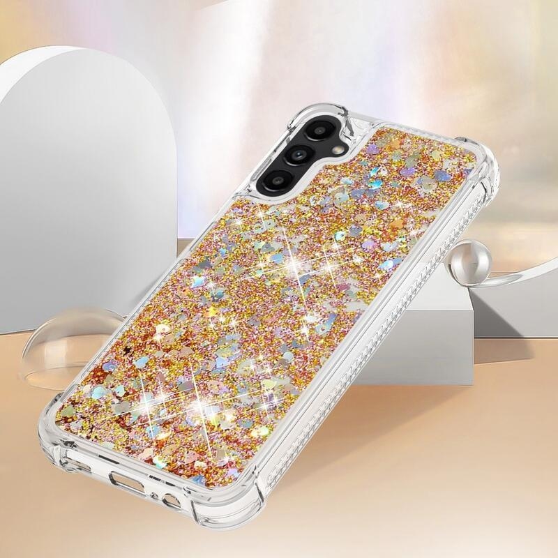 Glitter homokóra zselés tok Samsung Galaxy A14 4G/5G - arany/szív