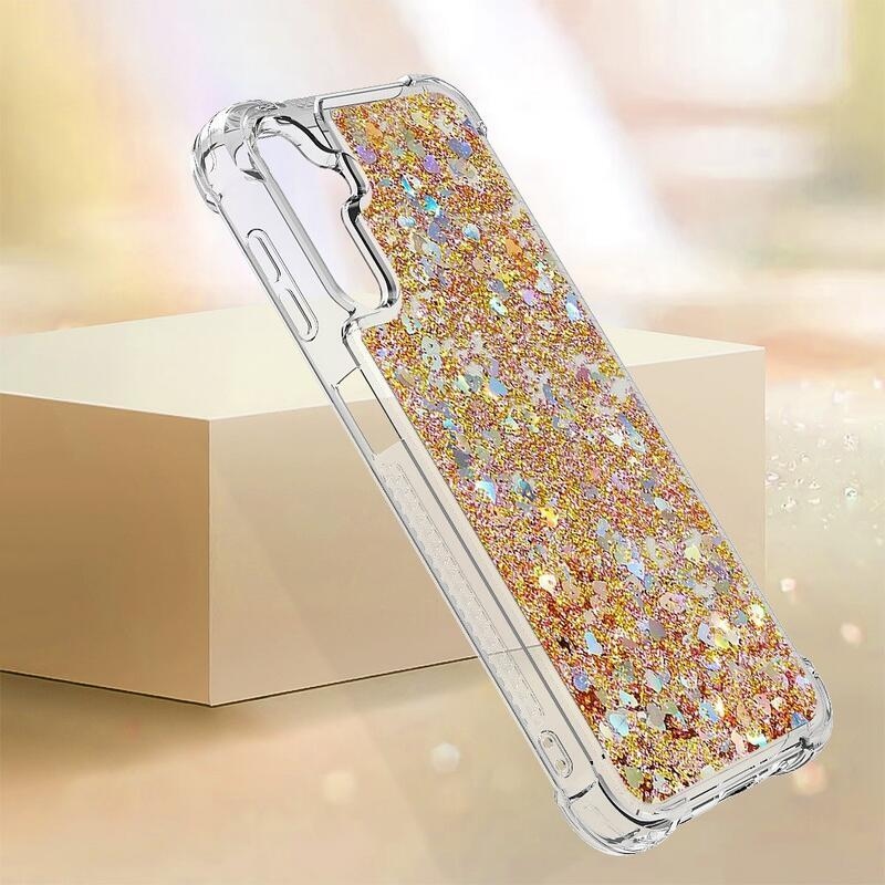 Glitter homokóra zselés tok Samsung Galaxy A14 4G/5G - arany/szív